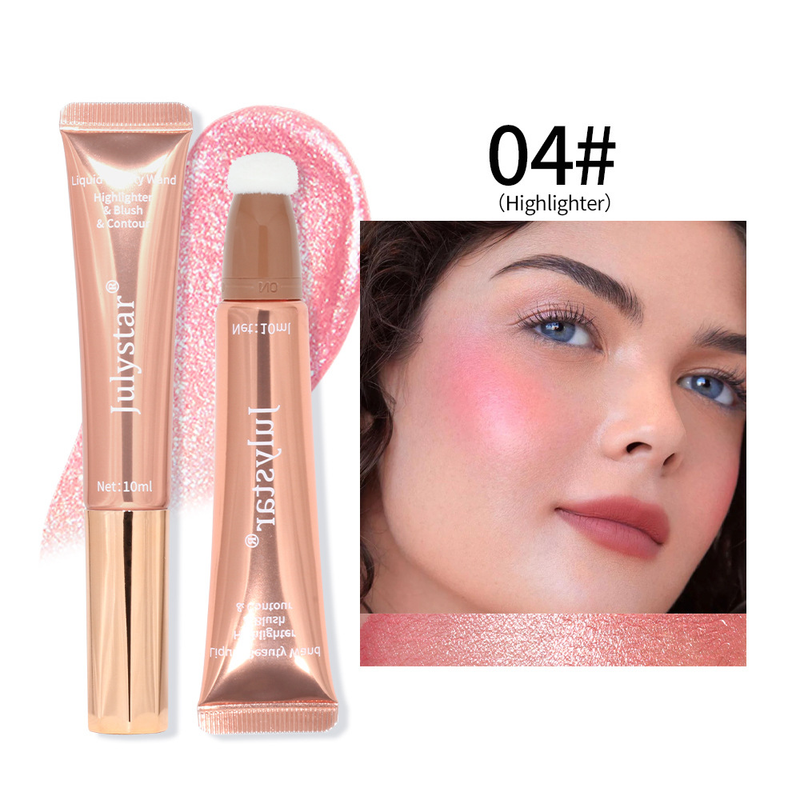 Lápiz iluminador y rubor líquido Julystar: barra de belleza de doble punta con brillo perlado y mate para un brillo natural y contorno 3D._voghion.com