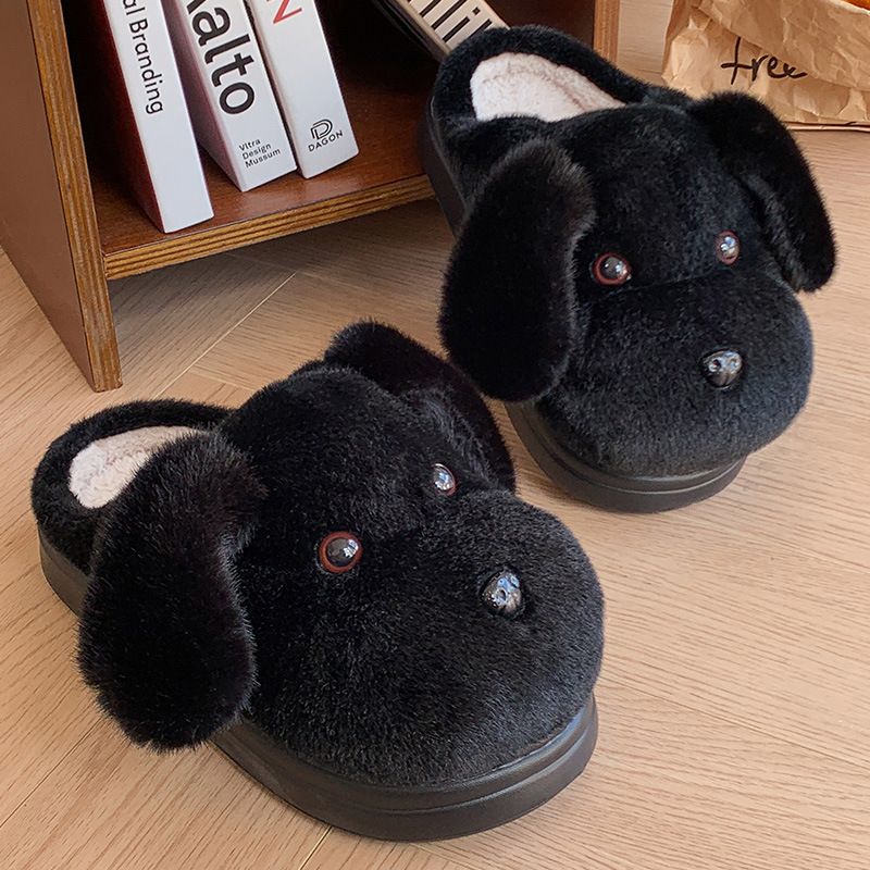 Pantofole in cotone con suola spessa, antiscivolo, chiuse, per donne, invernali, per la casa e l'esterno, a forma di cucciolo di cartone animato, spesse e calde_voghion.com