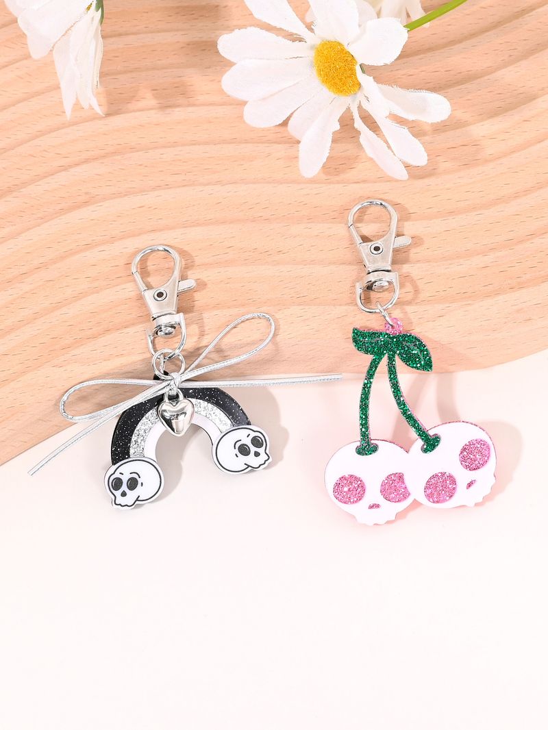 Schädel Regenbogen Kirsche Schlüsselanhänger Neue Acryl Rucksack Reißverschluss Auto Schlüsselanhänger_voghion.com