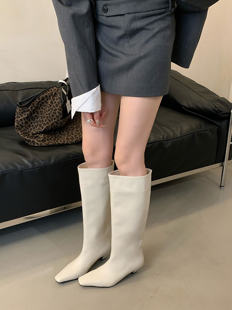 Chaussures pour femmes, bottes rétro, printemps, nouveau tube large, bottes de chevalier en cuir souple pour femmes, bottes fines à talon bas, pas au-dessus du genou_voghion.com