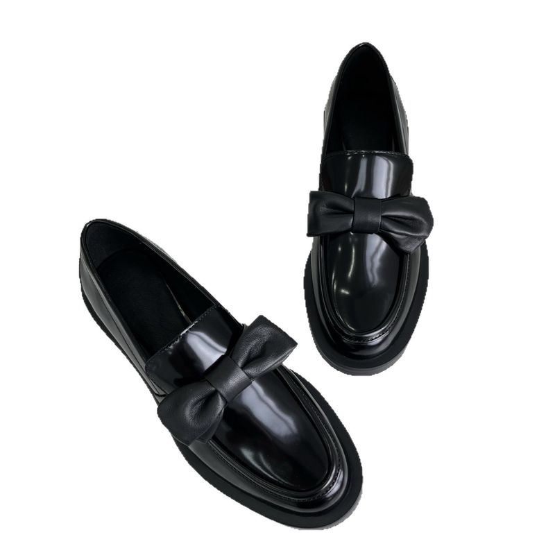S*W Unbeschriftete 25 neue kleine Loafer aus echtem Leder im britischen Stil, schwarz, weiche Sohle, bequeme Arbeitsschuhe_voghion.com