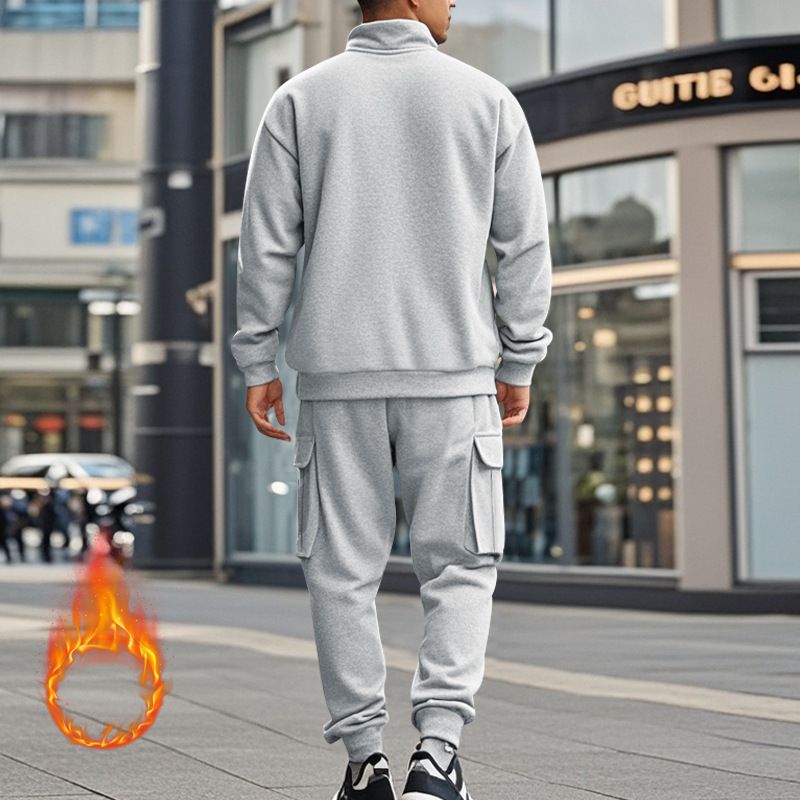Fleecegefüttertes Sweatshirt-Set mit Viertelreißverschluss für Herren – Slim Fit Thermo-Jogging-Outfit für Herbst und Winter_voghion.com