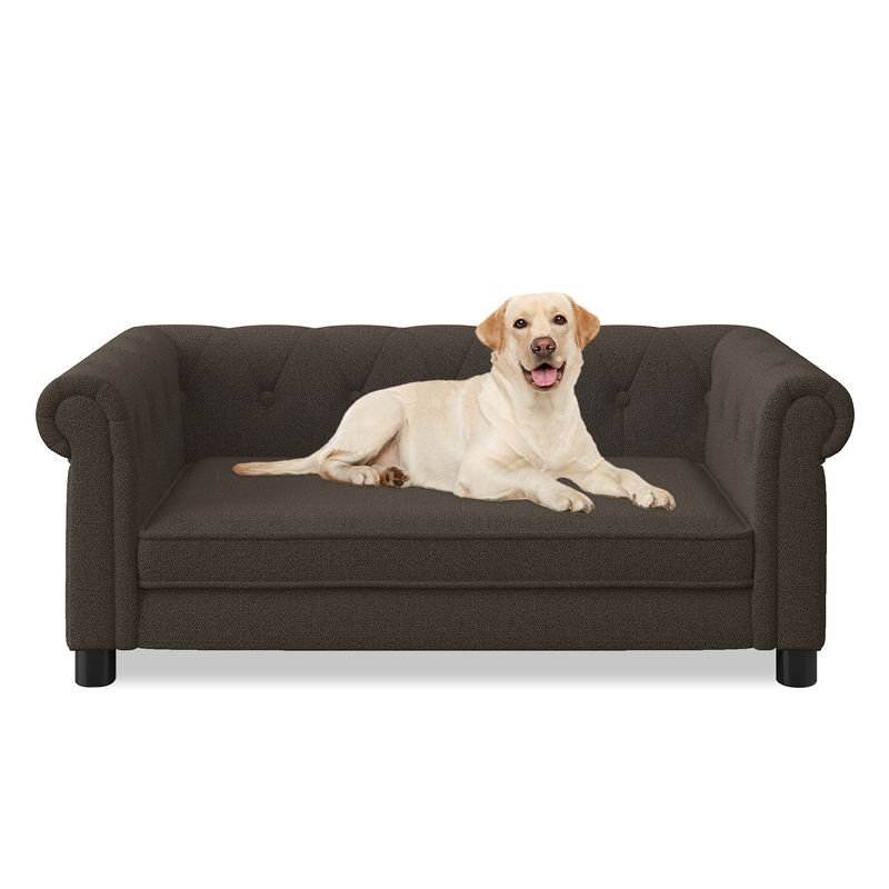 Elegant Rectangular Pet Bed For Small And Medium-sized Dogs, Durable Elevated Dog Sofa Bed, Comfortable Dog Sofa, Modern And Fashionable Linen Fabric Dog Sofa-Dark Brown_voghion.com