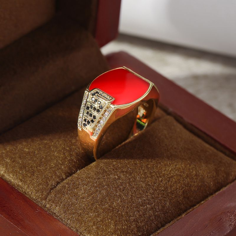 Hip Hop Style Business Schwarzer Emaille Mikro Inlaid Zirkon Simulation Diamant Ring, Trendy Herrenschmuck_voghion.com