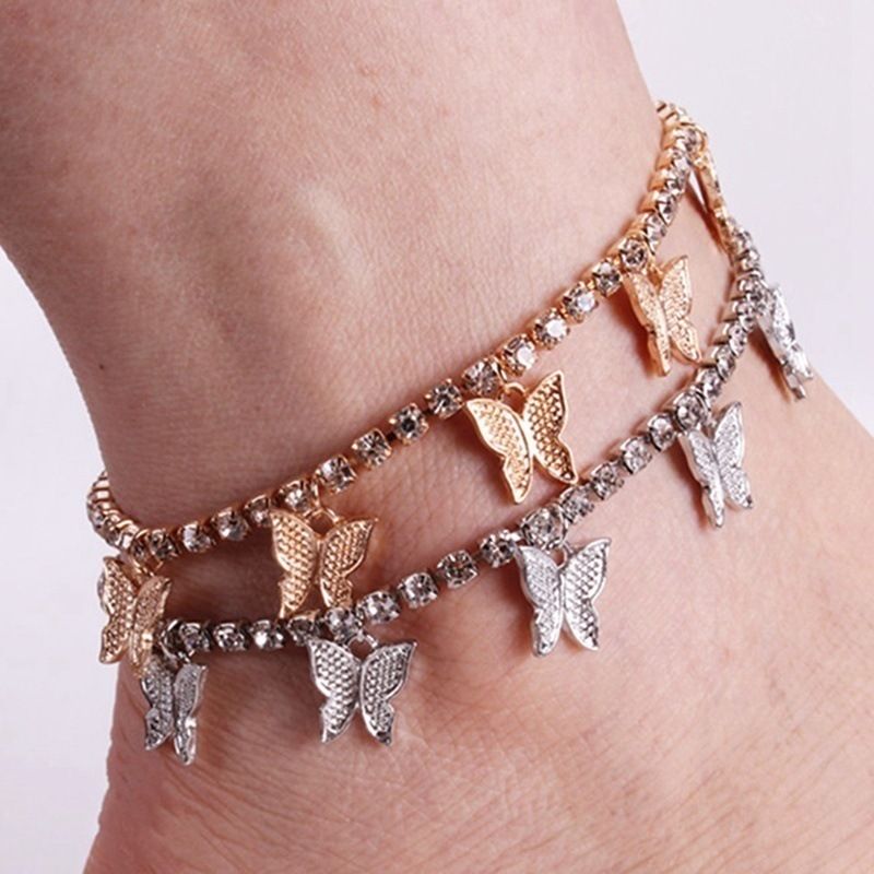 Creative Rhinestone Butterfly Anklet Simple Elegant Claw Chain Tassel Foot Jewelry Fashion Beach Accessories_voghion.com