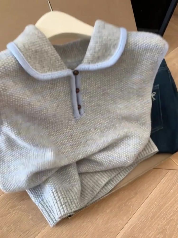 Kadın Giyim Çizgili Polo Yaka Yelek Örme Kolsuz Atlet İç Giyim Dış Giyim Katmanlı Moda Şık Sonbahar_voghion.com