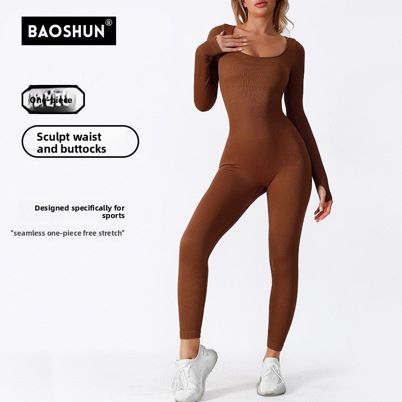 Clearan No Returns Seamless Yoga Integrated Sports Training Fitness Suit High Elasticity Tummy Control Shaping_voghion.com