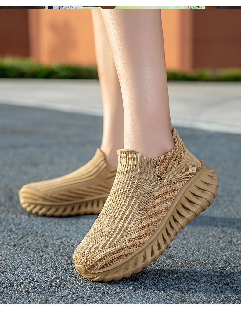 Green Platform Knit Sneakers Men Women Trainers Breathable Socks Men's Running Shoes Comfortable Slip-on Women's Sports Shoes_voghion.com