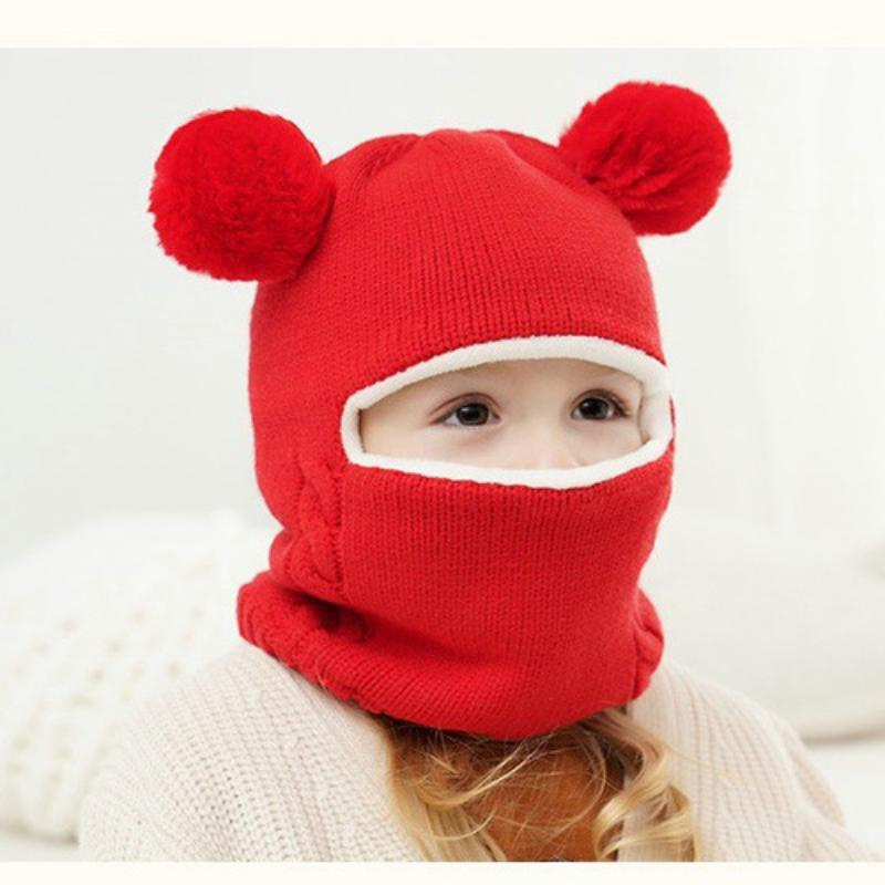 Παιδικό καπέλο Fleece 2-7 ετών Εσωτερικό χοντρό μωρό Χειμερινό καπέλο μωρό κορίτσια αγόρια Ζεστά καπέλα Σετ κασκόλ Βρεφικό καπό Πλεκτά χαριτωμένα καπέλα_voghion.com