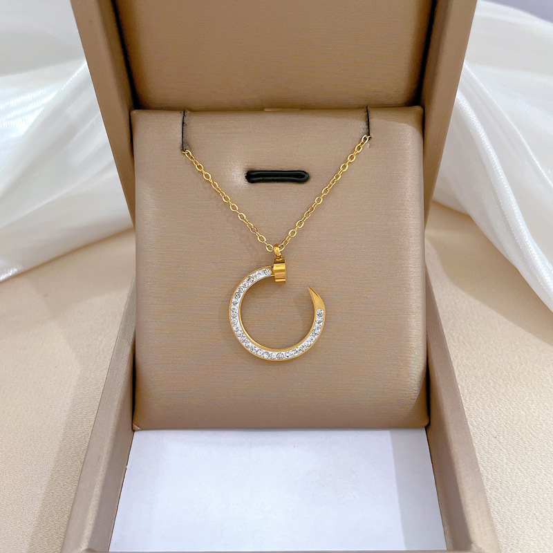Fashion Luxury Zircon Crystal Hook Pendant Necklaces For Women Versatile Simple Female Neck Chain Ladies Jewelry_voghion.com