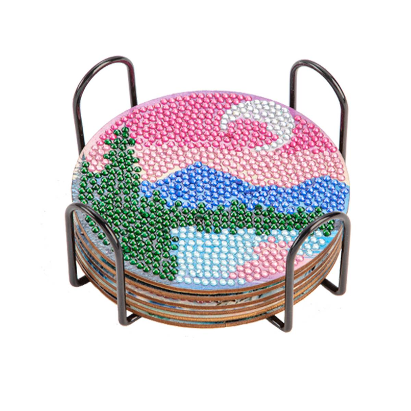 6pc/sets Diamond Painting Coasters with Holder Scenery Diamond Art Coasters DIY Diamond Restaurant Decoration For Kid Gift_voghion.com