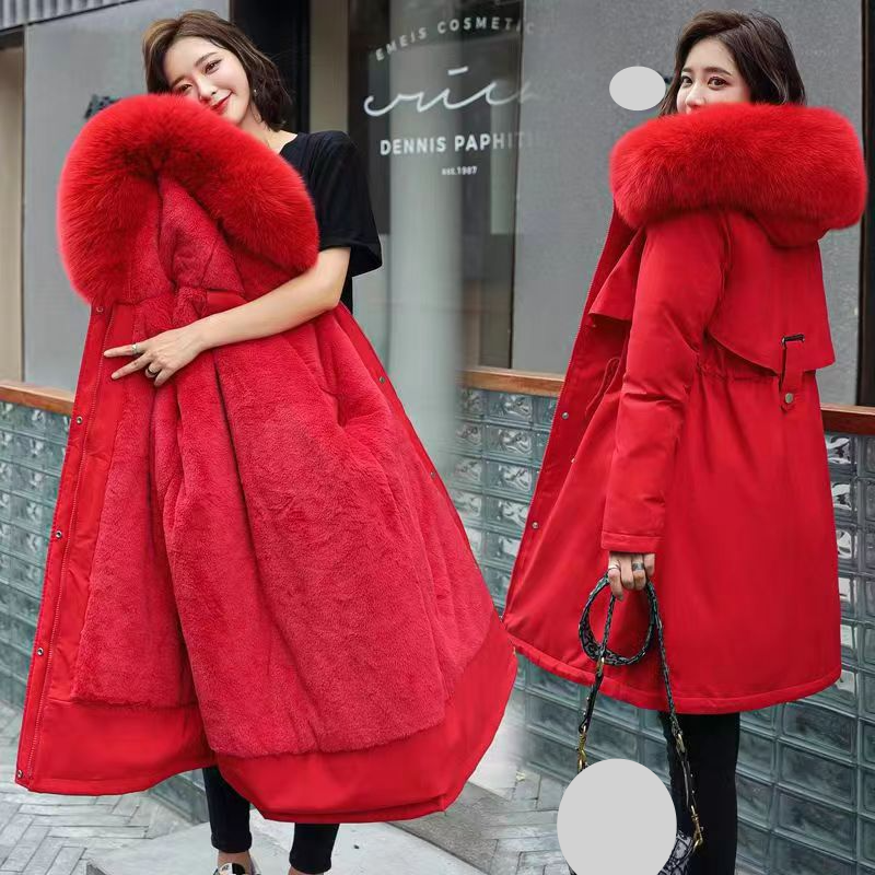 Damenbekleidung Wintermantel im neuen Stil aus Baumwolle für Damen, mittellang und lang, mit großem Pelzkragen und Samtfutter, um dem Manteltrend entgegenzuwirken_voghion.com