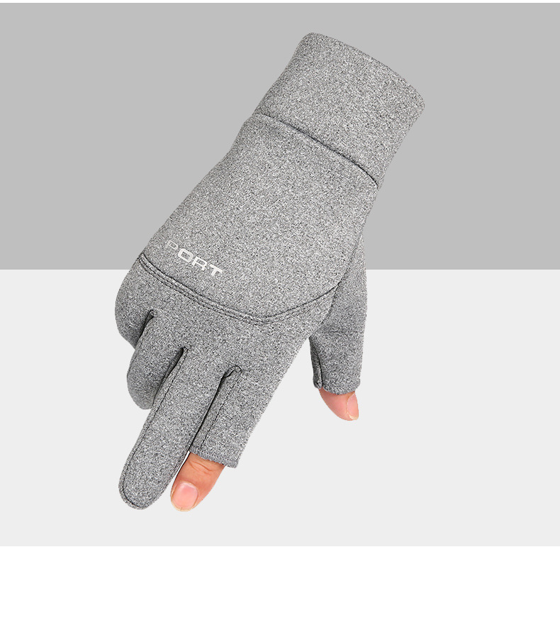 Gloves for men winter winterproof warm with wool thickened waterproof touch screen unilateral cycling exposed 2 fingers_voghion.com
