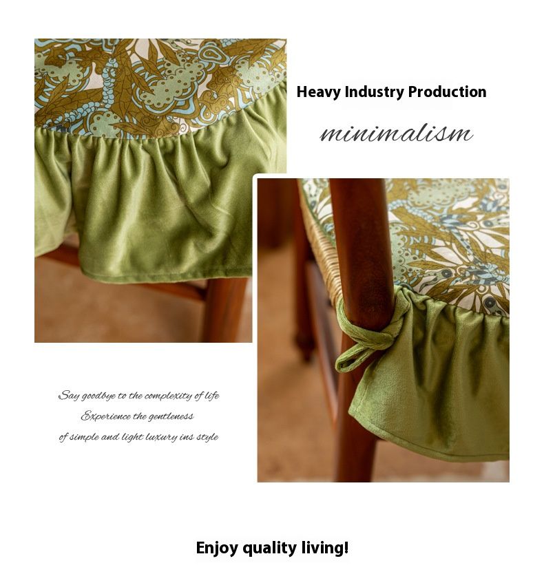 Polyester French-Style Chair Cushion – 45x45cm Washable Seat Pad With Floral Ruffles For Dining & Home Decor (Green Rabbitweed/Iris Design, Non-Slip)_voghion.com