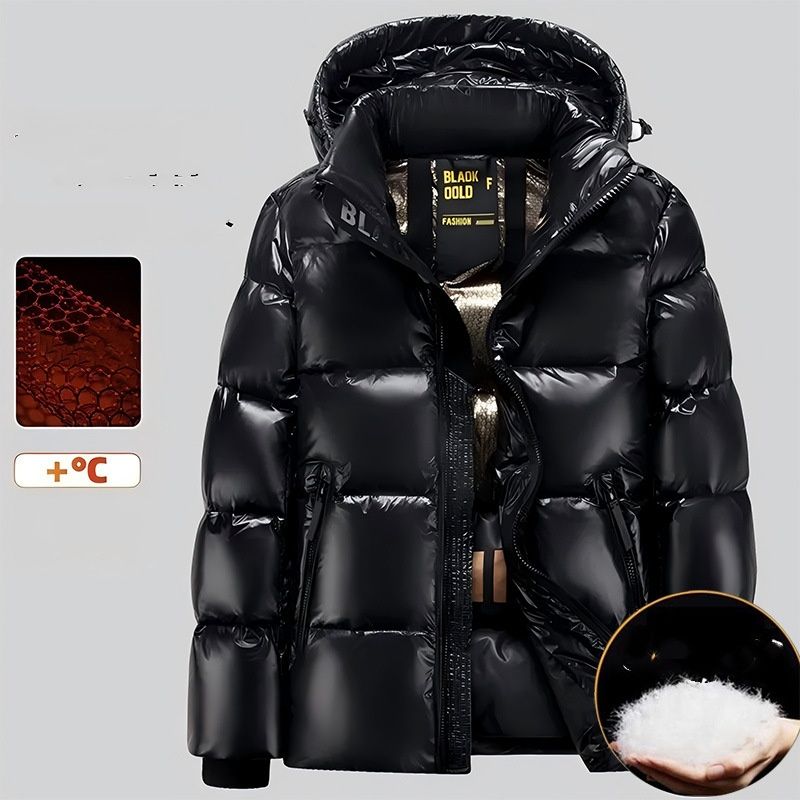 Premium Black & Gold Down Jacket – 700FP White Goose Feather, Unisex Short-Length, Waterproof & Windproof (Black)_voghion.com