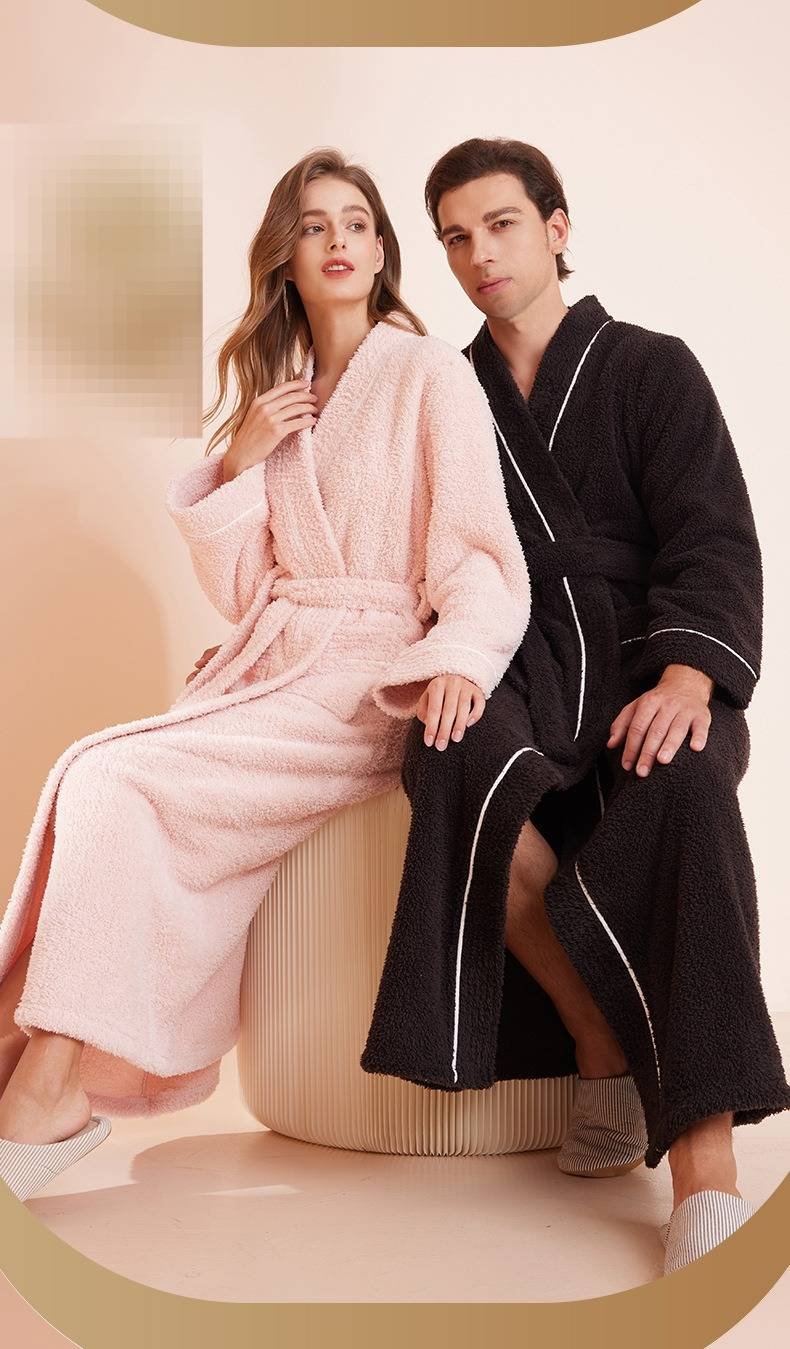 Winterlicher Plüsch-Fleece-Bademantel für Damen und Herren – Extra langer und dicker Bademantel mit Halbflor-Design, passende Loungewear für Paare_voghion.com