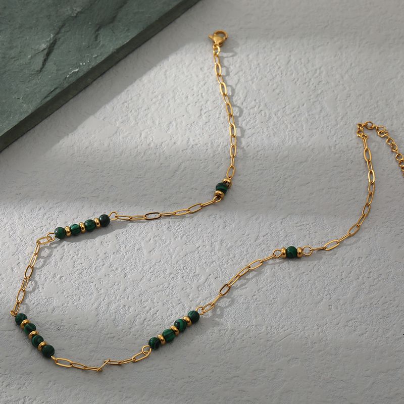 Collana da donna in acciaio inossidabile con pietra naturale placcata in oro vero, impermeabile e anti-scolorimento, design leggero e di nicchia_voghion.com
