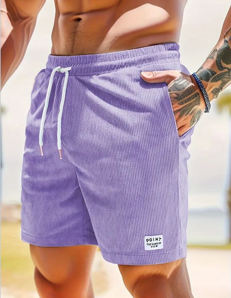2024 Summer Solid Color Drawstring Corduroy Men's Shorts Casual Pants_voghion.com
