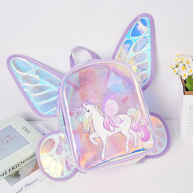 New Fashion Laser Butterfly Wings Back Decor Children's Backpack Cute Unicorn Transparent TPU Fashion Backpack_voghion.com
