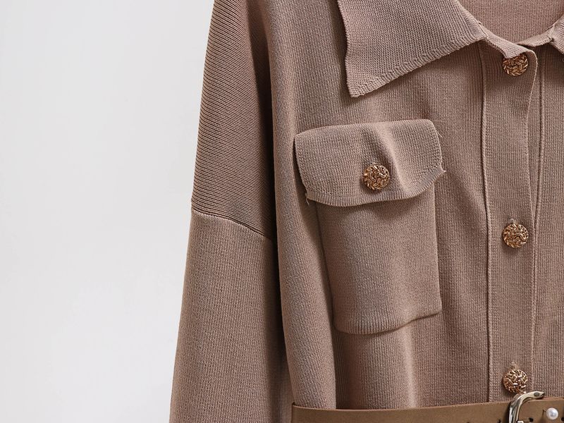 Abbigliamento da donna Autunno e inverno Maglione lavorato a maglia Completo polo Collo maglione largo Giacca vita alta Pantaloni gamba larga Completo due pezzi_voghion.com