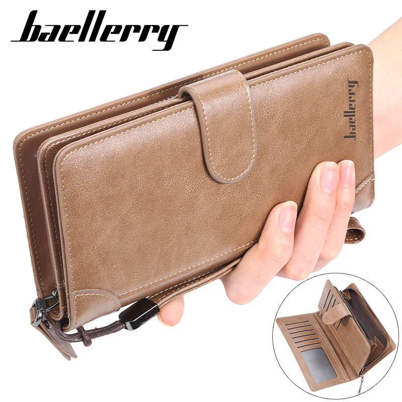 Men's Wallet Long Business Multi-Card Slot Large Capacity Buckle Zipper Clutch Trendy Bag_voghion.com