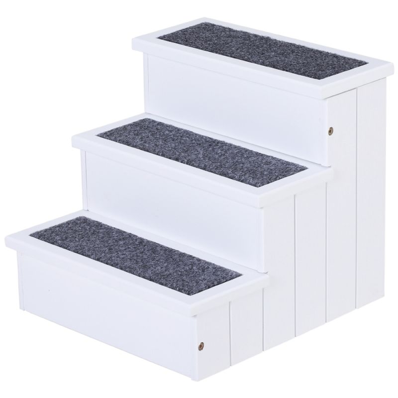 Hundetreppe 3 Stufen Katzentreppe Haustiertreppe Hundetreppe Für Hunde Und KatzenStauraum Für Sofa Bett Tannenholz Weiß 40,5 X 44,5 X 38 Cm_voghion.com