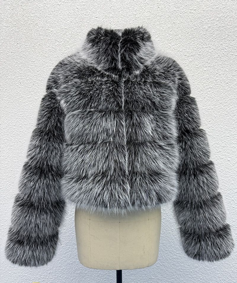 Plus Size Faux Fur Coat Women's Winter Fashion Jacket – Eco-Friendly Fox Fur Stand Collar, Long Sleeve, Casual Outerwear (S-XXXXL, Multiple Colors)_voghion.com