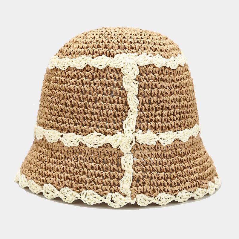 Chapeau de paille assorti aux couleurs de conception de niche pour femmes, chapeau de seau pare-soleil de voyage d'été pour femmes, petit chapeau de seau frais_voghion.com