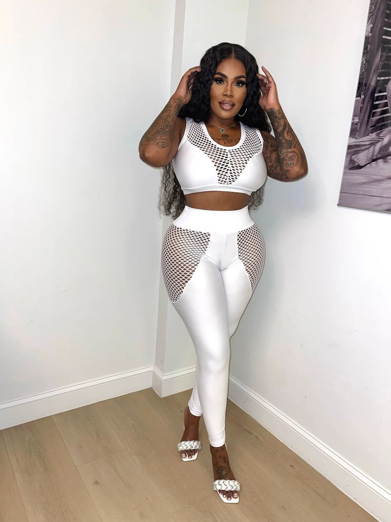 Women'S hollow mesh see-through sexy suit mesh patchwork vest and trousers two-piece set for women_voghion.com