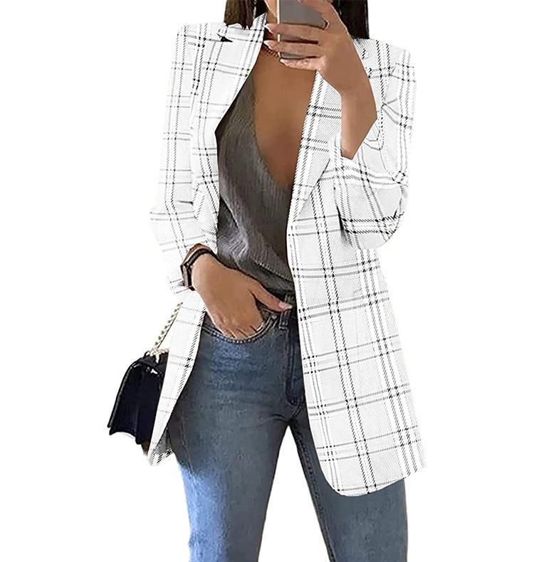 2025s 2025 New Fashionable Plaid Casual With Lapel, Slim Fit Cardigan, Suit Jacket For Women In Spring And Autumn_voghion.com
