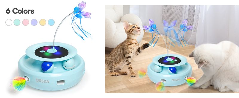 Juguete para gatos, interactivo electrónico automático con pluma de emboscada, mariposa revoloteando, bolas de seguimiento, pateador inteligente de ejercicio para interiores con batería recargable por USB._voghion.com