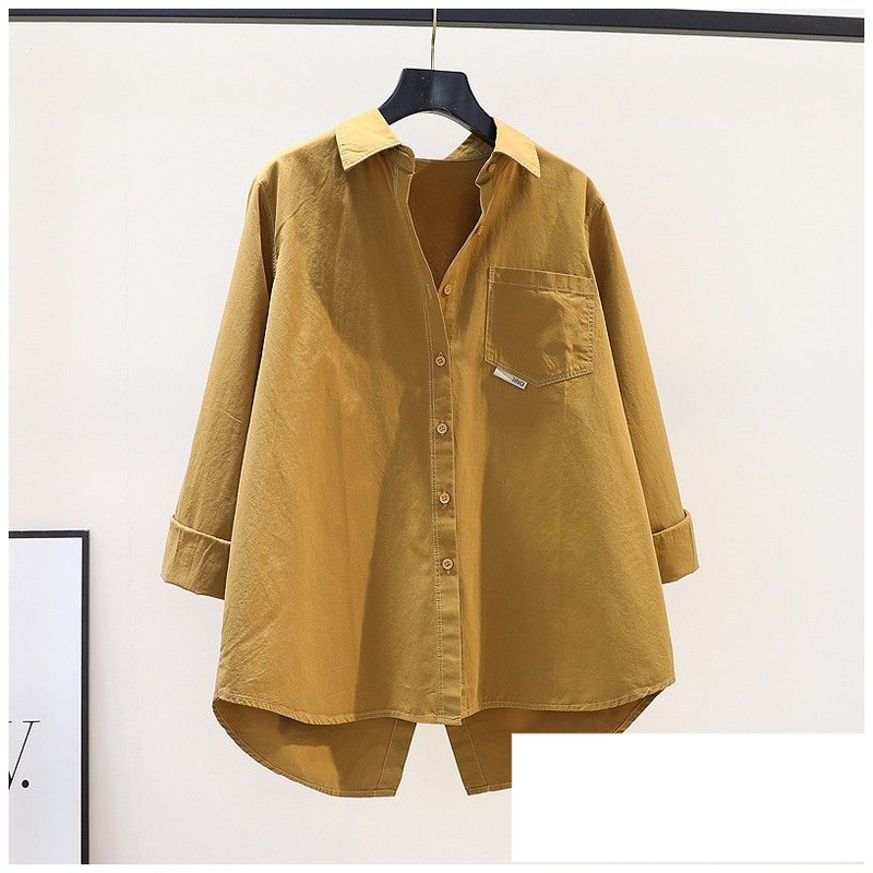 Camisa holgada de algodón y lino para mujer, de largo medio, nueva, de primavera, con espalda abierta y versátil._voghion.com