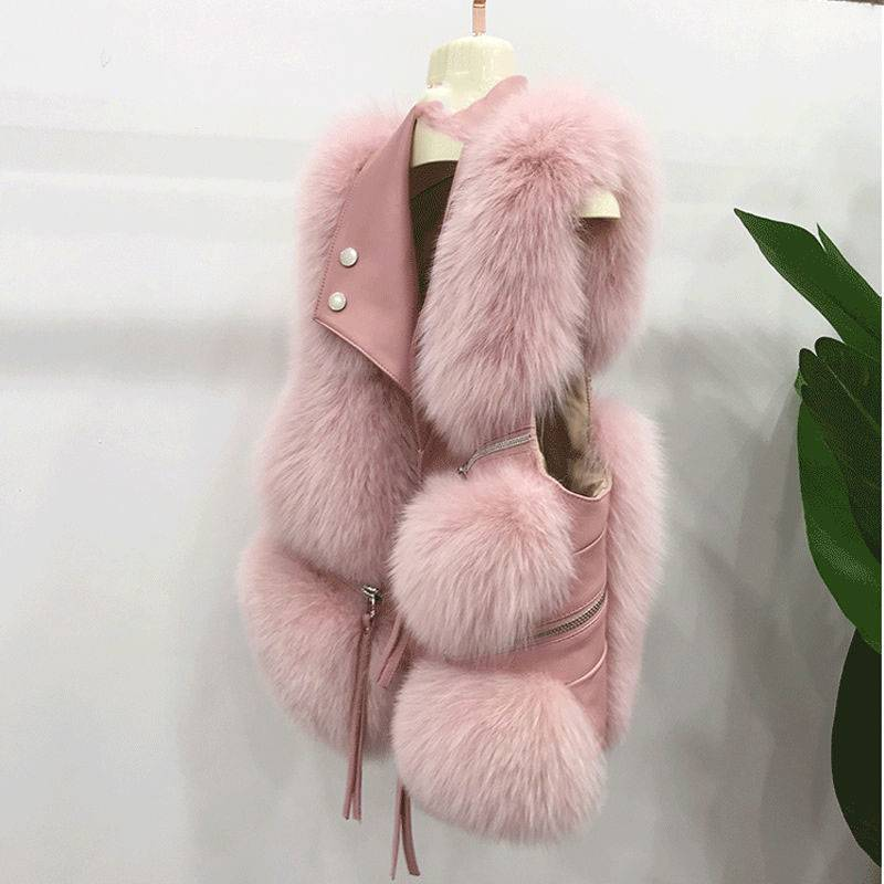 Damenbekleidung Weste Damen Kurzmantel Slim Fit Modisch Spleißen Fuchspelz_voghion.com