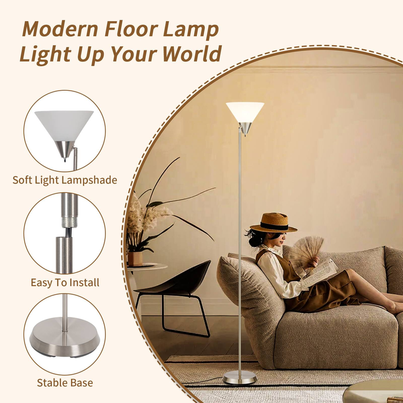 Lampada da terra HonoDing, lampada da terra con testa regolabile, paralume in acrilico, per soggiorno/ufficio/camera da letto (nichel satinato)_voghion.com