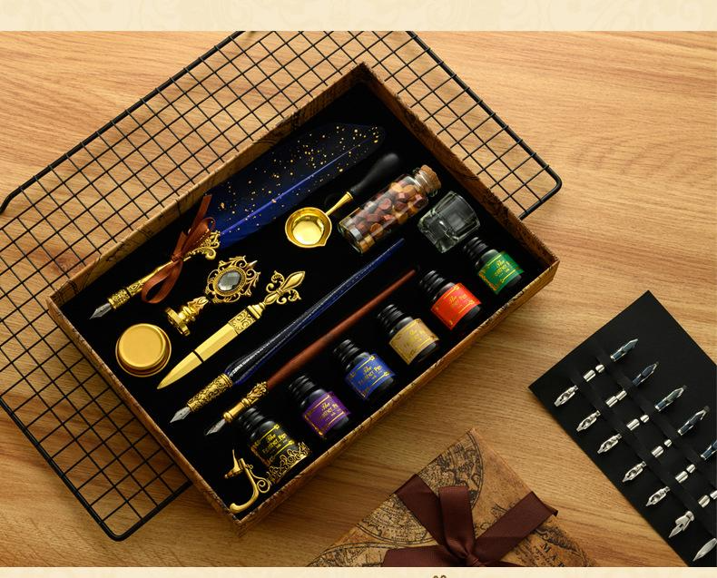Federstift-Set mit Tinte, britischer Retro-Dip-Federstift, Wachssiegel, Student-Dip-Pen_voghion.com