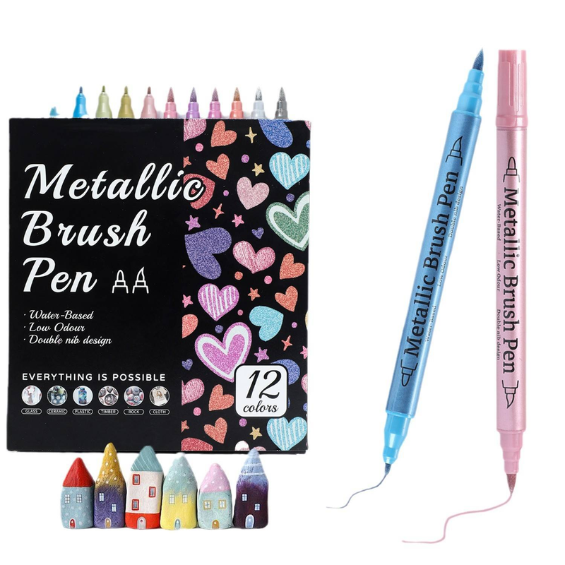 Marcadores acrílicos metálicos de doble punta para niños y artistas: resistentes al agua, no se decoloran, no se mueven y son perfectos para grafitis y manualidades (12/24/36 colores)_voghion.com