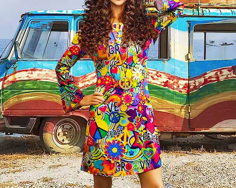 Neu Damen Festliche Vintage Hippie Kleidung Damenkleid mit Kopftuch_voghion.com