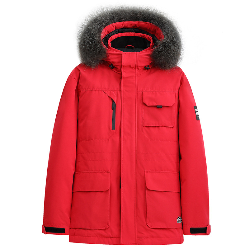 Men's Clothing Winter Parka Coat With 90% White Duck Down, Oversized Fur Hood, Multi-Pocket Workwear Style For Outdoor & Urban Streetwear_voghion.com