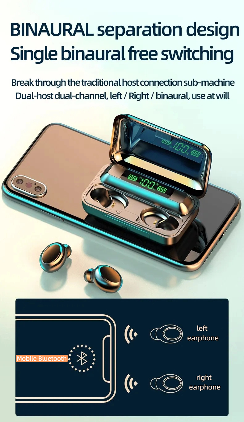 F9 Kabellose Kopfhörer Bluetooth TWS LED-Anzeige Binaurales Headset Wasserdichte HD-Anrufe CVC 8.0 Kopfhörer mit Rauschunterdrückung_voghion.com