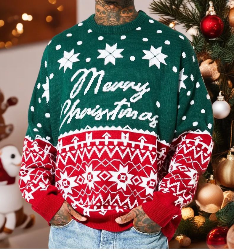 Men's Christmas Fair Isle Knit Sweater - Cozy Crewneck Pullover For Autumn/Winter - Trendy Streetwear Style (Green/White, Sizes M-3xl)_voghion.com