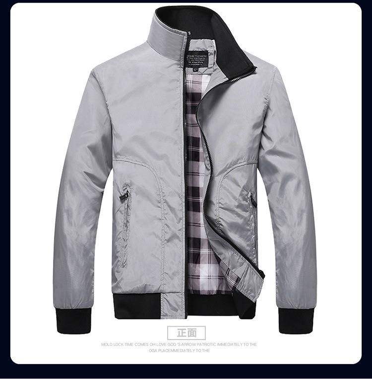 Men's Casual Baseball Jacket - Slim Fit Polyester Stand Collar Coat For Spring & Autumn - Trendy Workwear Style In Black, Blue, Light Gray, Khaki_voghion.com