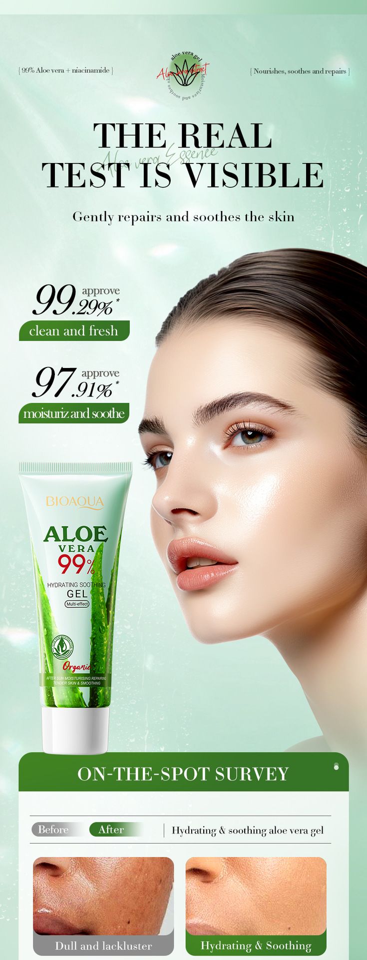 Aloe Vera Gel BIOAOUA Hydrating Soothing Aloe Vera Gel 50g Translucent Rejuvenation_voghion.com
