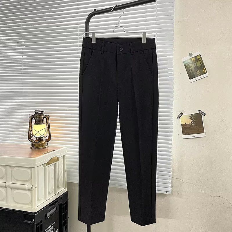 Light And Mature Style Pants Men's Autumn And Winter Double-pleated Elastic Waist Men's Trousers Micro-cone Trousers Korean Version Straight-leg Suit_voghion.com