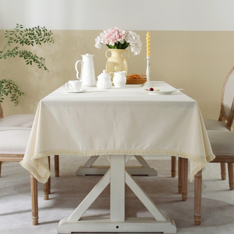 Nappe en coton et lin épaissie en queue de phénix creuse épissage simple ins nappe de pique-nique en rondins_voghion.com