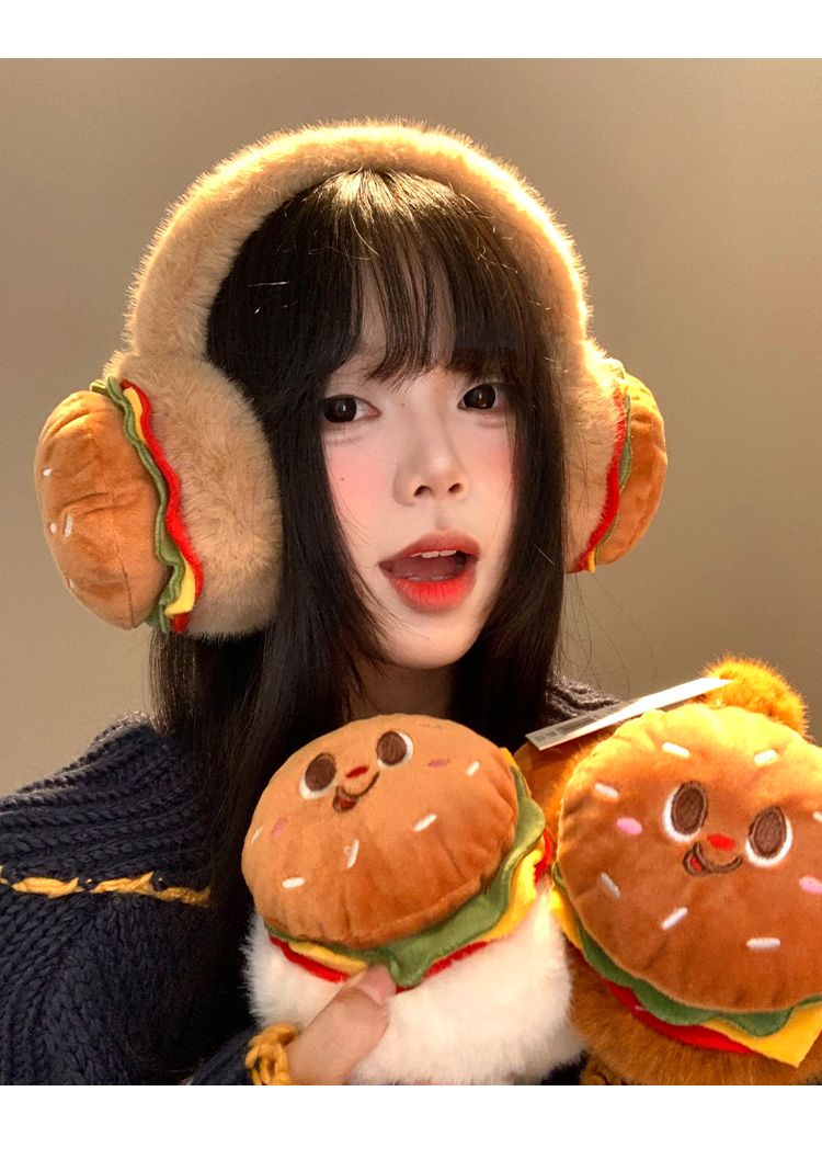 Schattige Hamburger Pluche Oorkap Dames Winter Oorbescherming Oorkap Rijden Warm Oor Warme Oorzak Oorkap_voghion.com