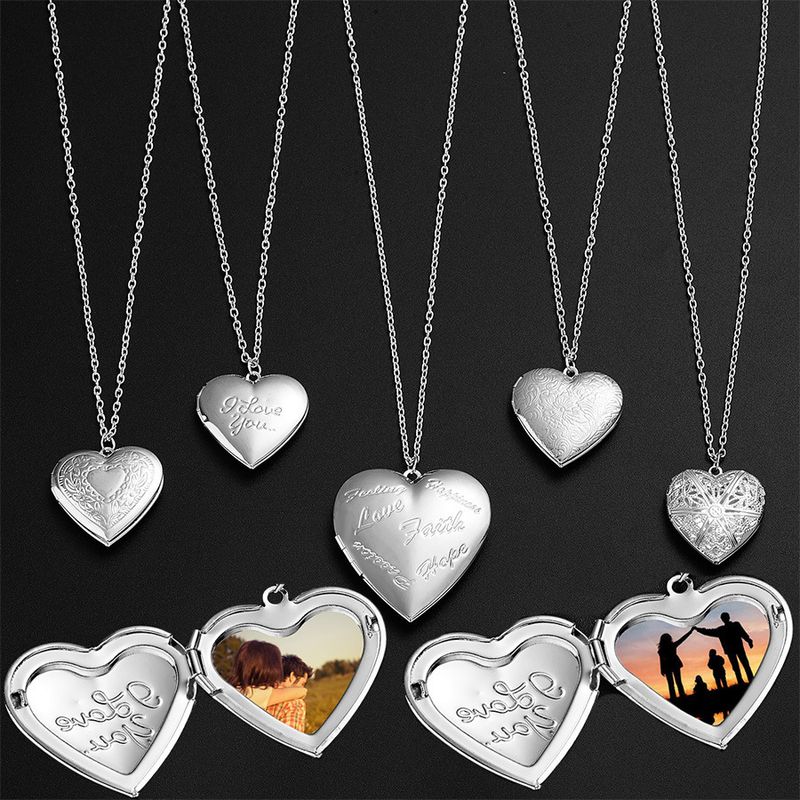 Collier pendentif amour simple peut ouvrir le cadre sculpté photos mode couple collier tempérament collier femmes_voghion.com