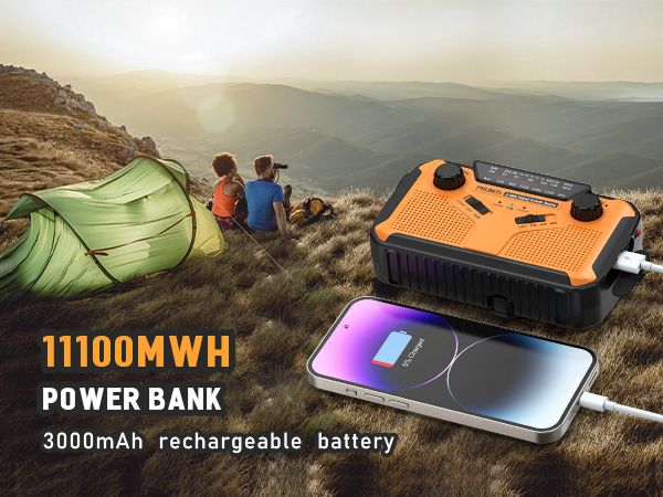 3000mAh Portable Emergency Solar Power Hand Crank Charging AM/FM Weather Radio LED Reading Flashlight Power Bank Phone Charger_voghion.com