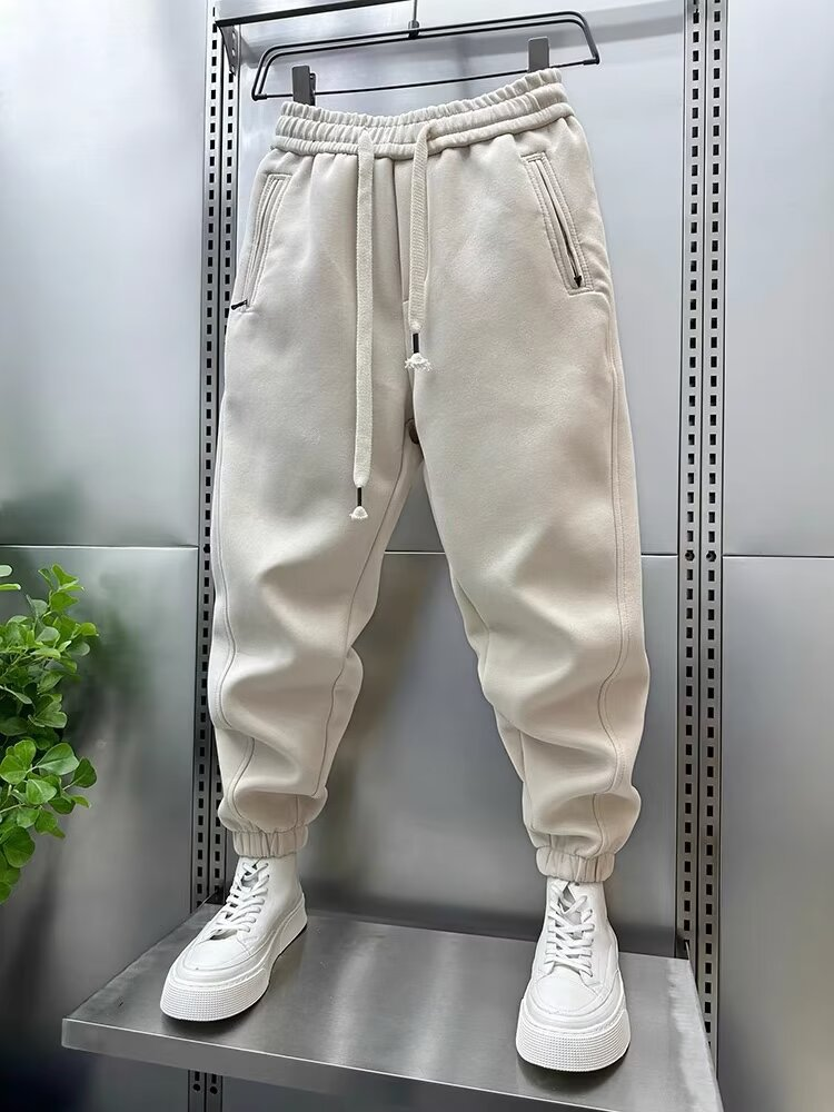 Korean version of the new simple leg-locking sports pants for men autumn and winter 2023 thickened casual pants youth solid color harem pants_voghion.com