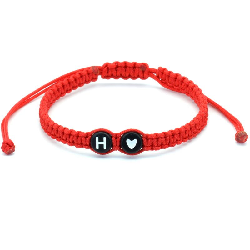 Nouveau bijou 26 lettres anglaises autour d'un bracelet simple en corde rouge tressée en forme de cœur pour couple_voghion.com