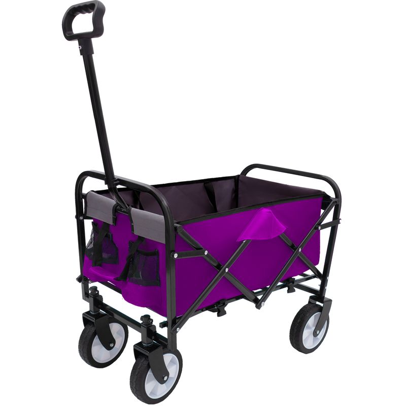 Minimeetall Strap , Collapsible Foldable Wagon Cart With Strapping System Beach Wagon , Utility Cart , Utility Wagon Grocery Cart For Camping Shopping Sports Gardeing Fishing Supports 225lbs Purple_voghion.com